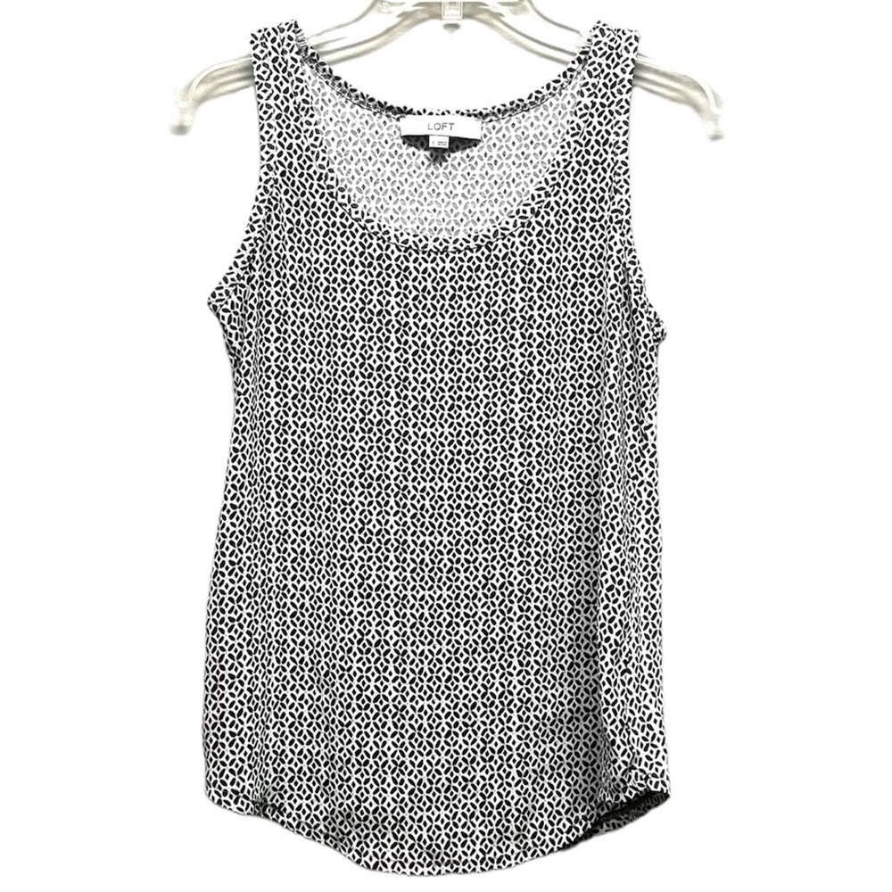 2/$30 - Loft - Gray White Geometric Printed Sleeveless Top Size Small